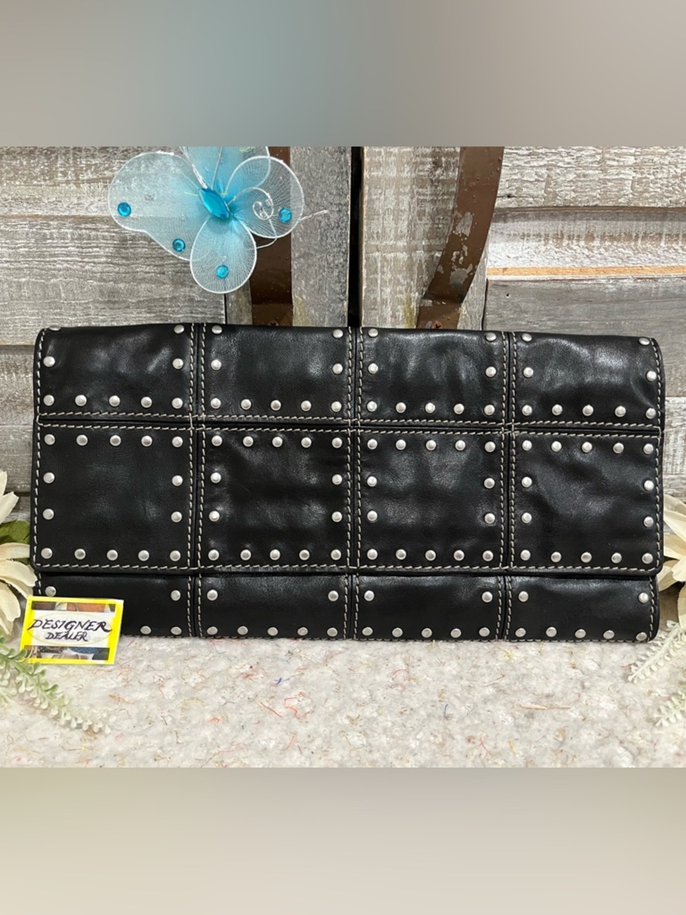 Michael Kors Astor Leather Studded Large Black Clutch EUC! - Picture 2 of 11